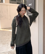 Milk Stripe Dangara Striped Hooded Knitwear