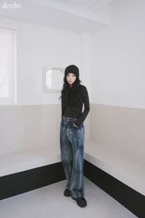 Vintage washed wide denim pants