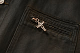 COATED WASHED PEARL SAILING LEOPARD PRINT FLEECE-LINED MICHIGAN JACKET.