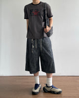 Patch Stripe Bermuda Denim Pants