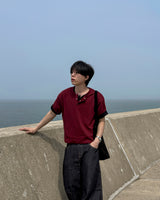 Near Henley Neck Cropped Knit Short Sleeve