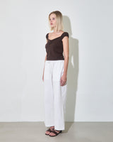 OFF SHOULDER SHIRRING TOP / D.BROWN