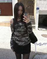Camo off shoulder T
