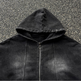 [Unisex] ピグメント カーブド クロップ フード ジップアップ