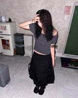 (3color) Dot Shirring Neck Off-Shoulder Puff Tee