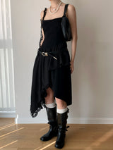 Unbalanced Square Sleeveless Slimming Frill Dress