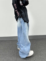 motif pintuck denim pants