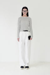 KIRSH プレーンストライプスリムフィット長袖Tシャツ [WHITE]