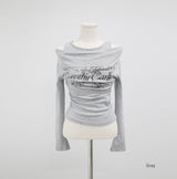 シエタレタリングオフショルダーTシャツ