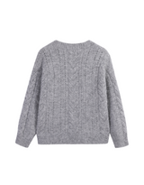 Dearlin Lace Oversized V-Neck Knit Cardigan Gray