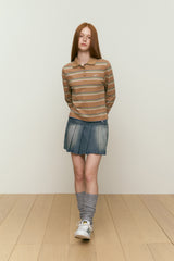 LOW-WAIST UNBLUELNCE DENIM PLEATS MINI SKIRT [BLUE]