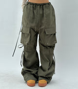 LOVELY BOW-STRING DETAIL CARGO COTTON AUTUMN PANTS - 2 COLOR