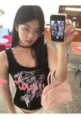 Black Corset Lace Sleeveless Tee