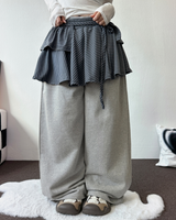 フリルラッフルデタッチャブルスカート🤍🩶🖤🩵 ストライプレイヤードカンカンスカートパンツ🩵2カラー