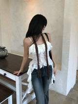 Lace Frill Two-Way Built-In Bra Sleeveless Top