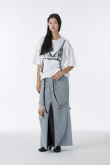 DAMAGED LONG DENIM SKIRT (GRAY)