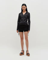 V-Neck Sleek Zip-Up _ DARK GREY