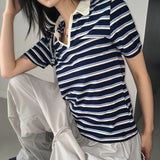 Mophol ウェスタンストライプPKカラー半袖Tシャツ