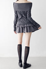 チャイブストライプオフショルダーTシャツ