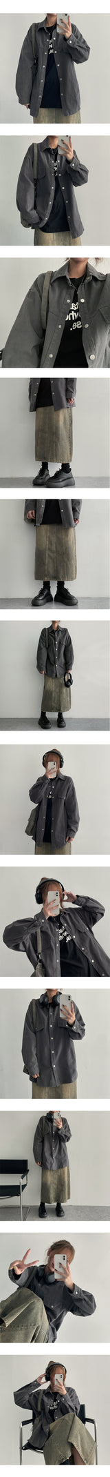 [S~2XL]リビングビンテージインシジョンデニムロングスカート
