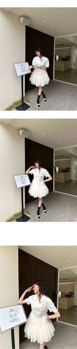 [SALE] Short sleeve collar lace puff dress