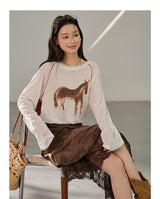 Asymmetric Lace Mix Silk Midi Skirt