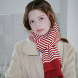 Candy Stripe Knit Muffler (Red & Ivory)