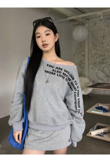 off-shoulder lettering sweater long-sleeved sweatshirt