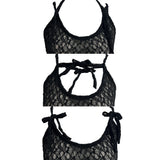 リボンストラップレイヤードシックレーススリーブレストップ (2 Colors)