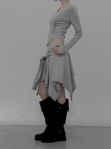 Knotted Unbalanced Sweat Midi Skirt