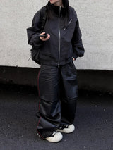 wet coating piping wide pants