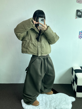 フリースカーペンターワイドロングパンツ 🤎💚🖤🩶🤍5カラー