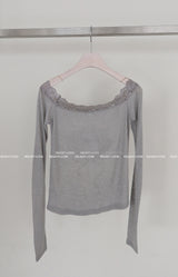 rose lace off-shoulder T-shirt