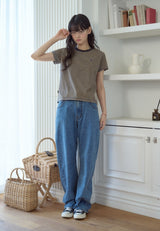 26SS★ Falling Cat Stripe Crop Short Sleeve Tee