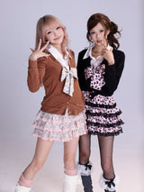 Evil Tooth  スパイシーガール優等生風ツートンフェイクツーピースラインストーン制服トップ