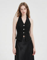 [PRE-FALL] [ATELIER] Jane Tweed Jewel Point Halterneck Vest Black