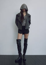 ROUGH-CUT SHORTS, COTTON BLACK