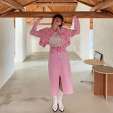 [SALE] Pink cropped denim jacket