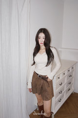 Ivory V-neck Lace Long-sleeved T-shirt
