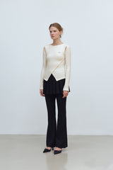 CUT OUT WRAP KNIT TOP - IVORY