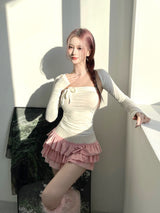 1155. Via scarf halter top bolero set (5color)