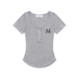 HARING SIGNATURE LOGO SNAP BUTTON U-NECK HALF T (3COLOR)