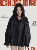 Free Shine Loose Fit Leather Rider Jacket