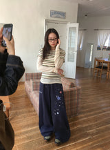 Snao Star Embroidered Patch Banding Wide Pants