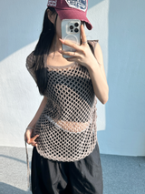 サイドストリングポイントメッシュスリーブレス🤎🤍🖤 - 3カラーズ