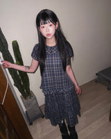 (3color) ラッフル ティアード フレア チェック ロングスカート
