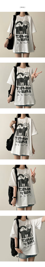 Cat dog oversized fit short-sleeved T-shirt