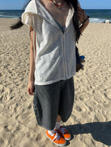 Knit Vest Hood Zip-Up