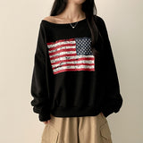 Ture unbalanced off-shoulder American flag sweatshirt