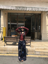Stamp dark blue straight denim pants